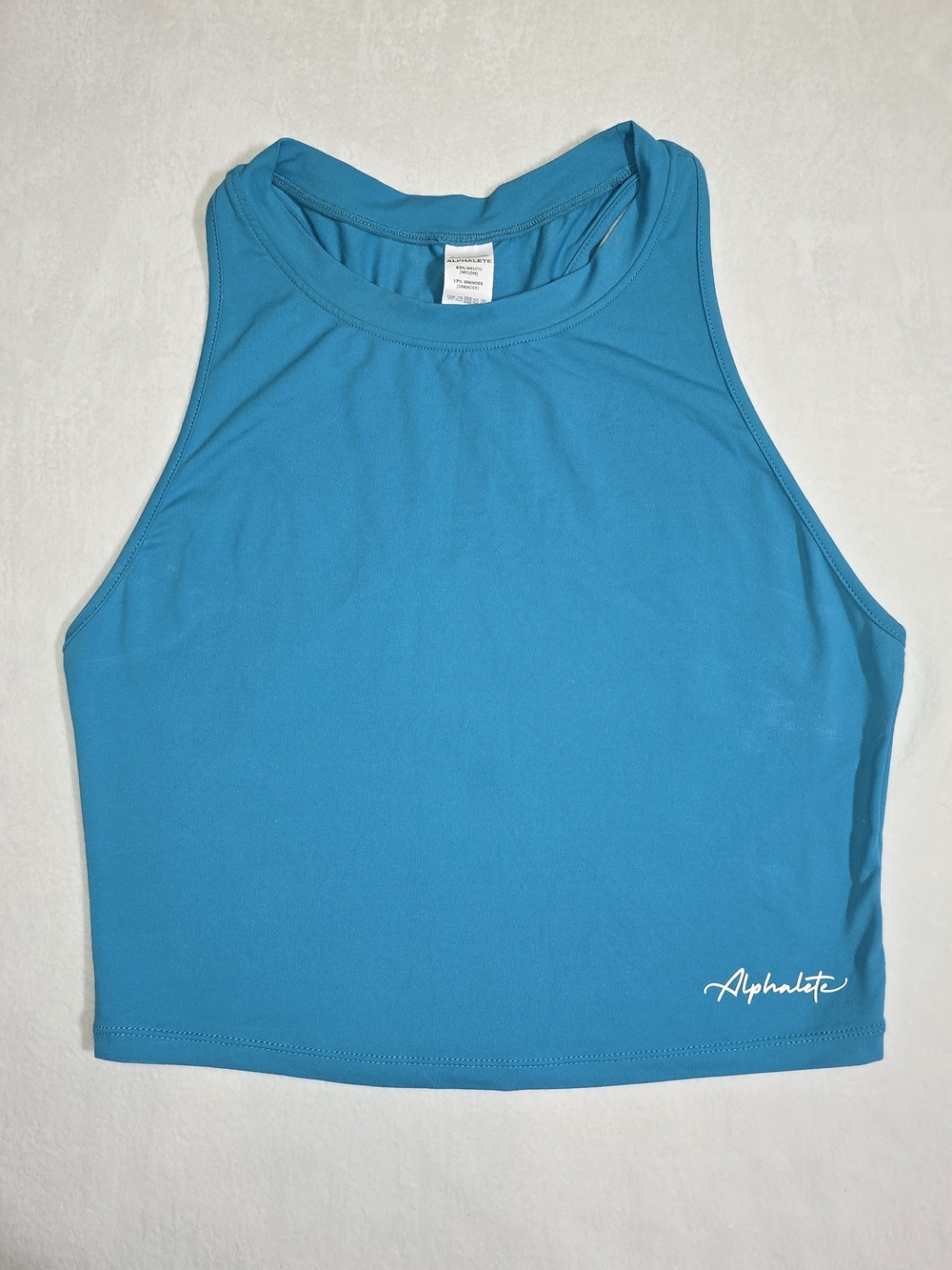 Alphalete Teal High Athletic Crop Workout Top Lightweight Turquoise